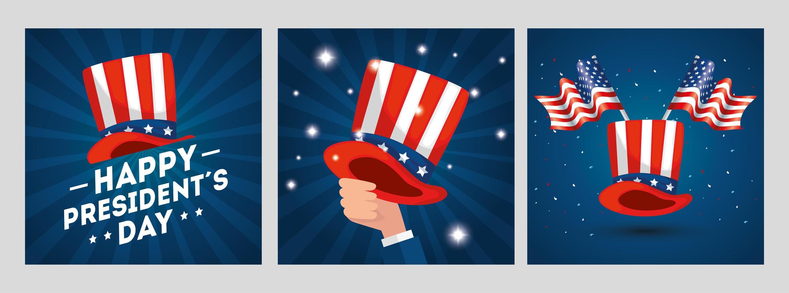 sombrero y banderas de estados unidos feliz día de los presidentes diseño vectorial vector