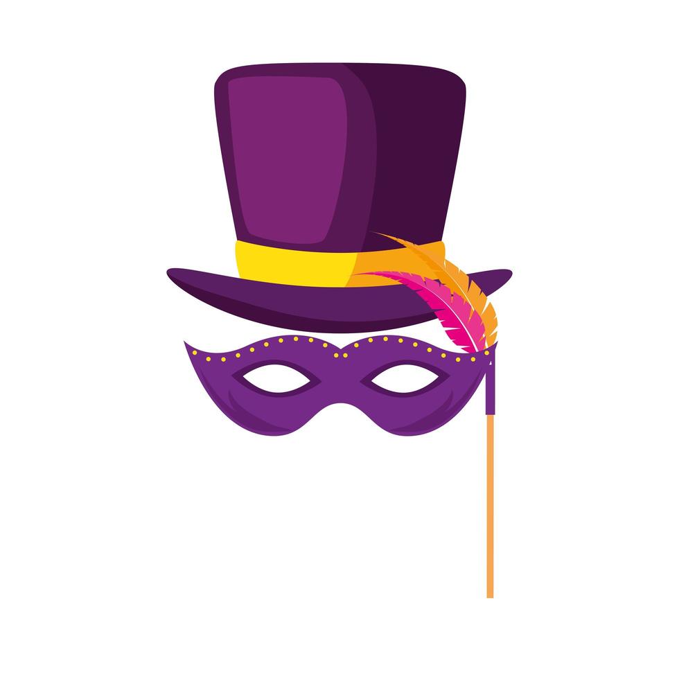 Máscara de mardi gras aislada y diseño de vector de sombrero