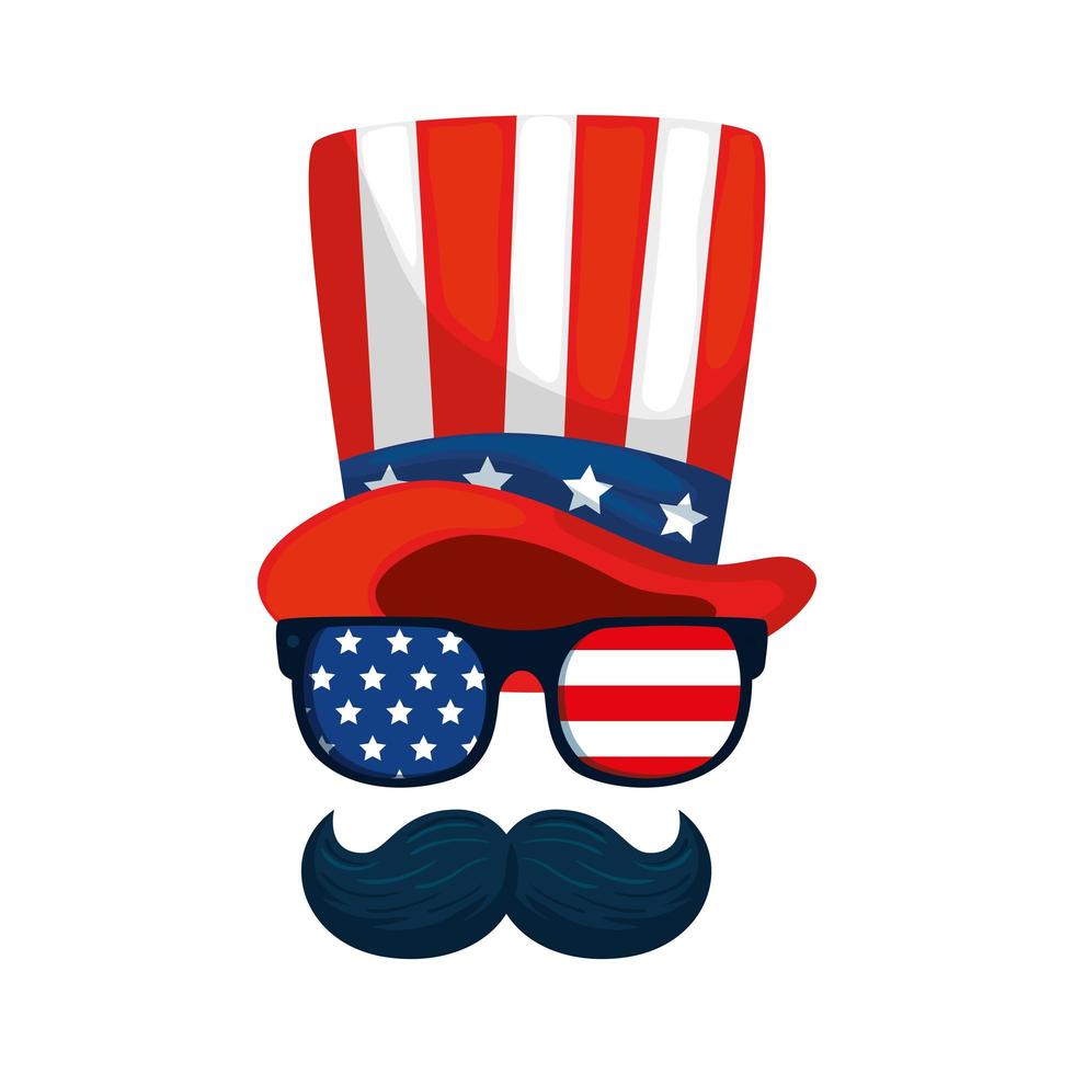 Isolated usa hat glasses and mustache vector design