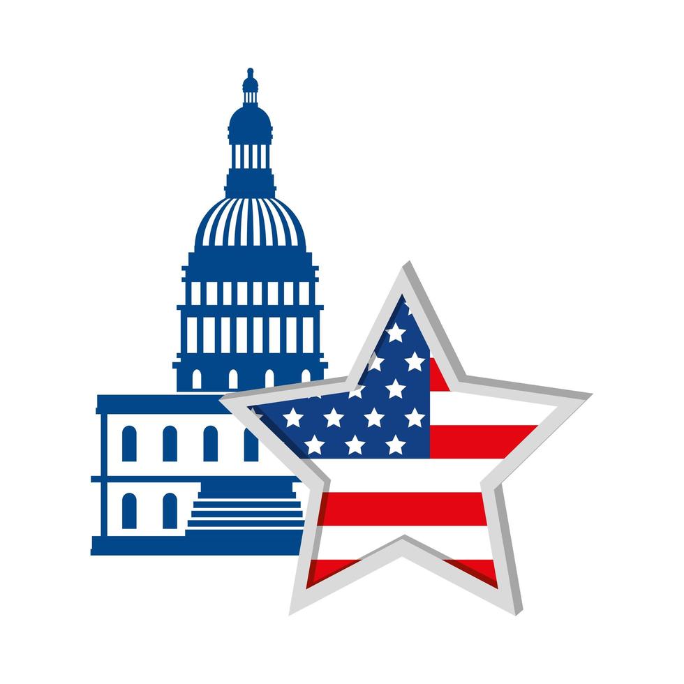 Capitolio de EE. UU. aislado y diseño de vector de estrella