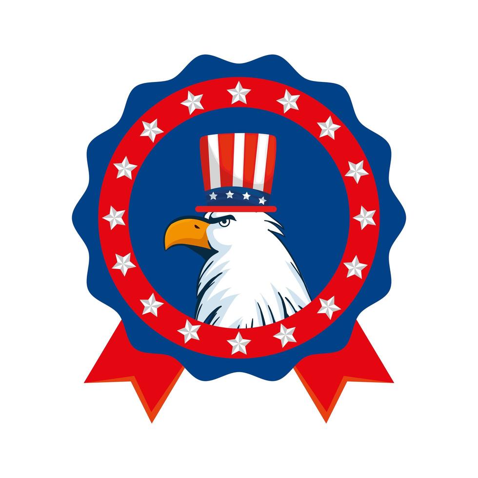 Isolated usa eagle with hat inside seal stamp vector design