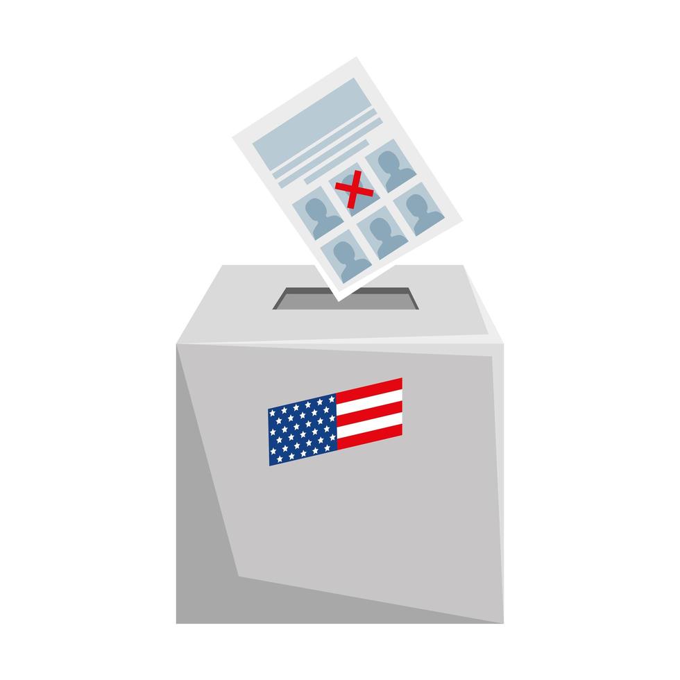 Diseño de vector de caja y papel de voto de Estados Unidos aislado