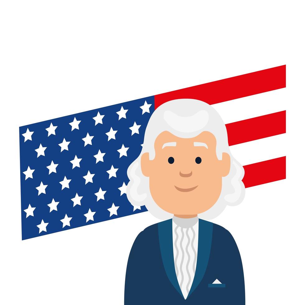 Diseño de vector de bandera y hombre de presidente de Estados Unidos aislado