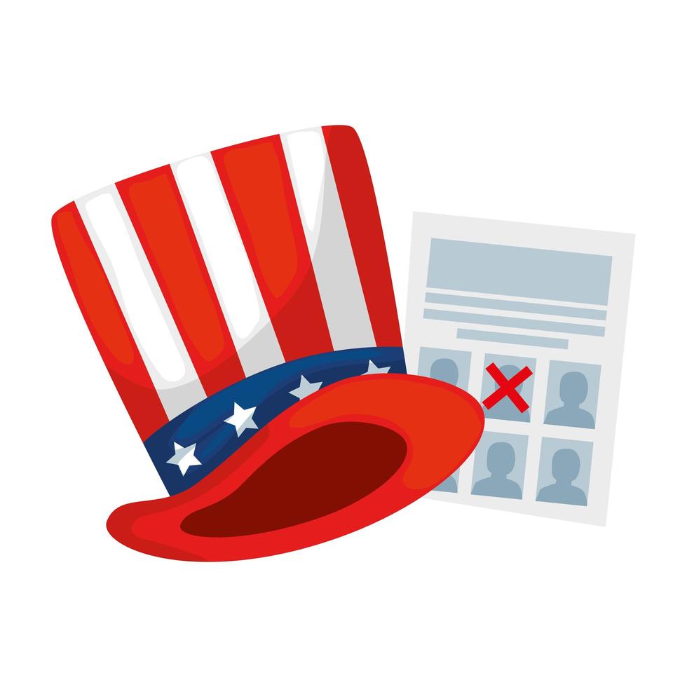 Sombrero de Estados Unidos aislado y diseño de vector de papel de voto