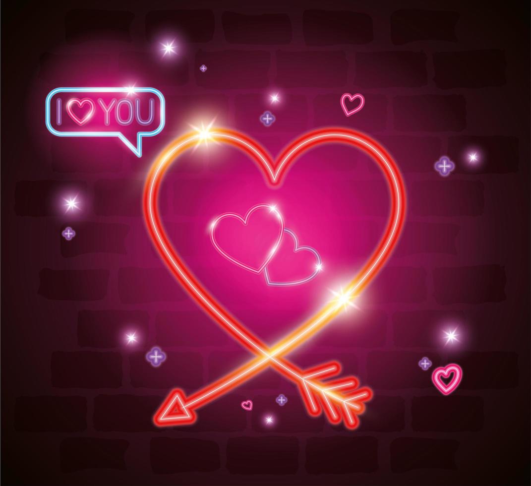 heart with i love you lettering in neon light, valentine day vector