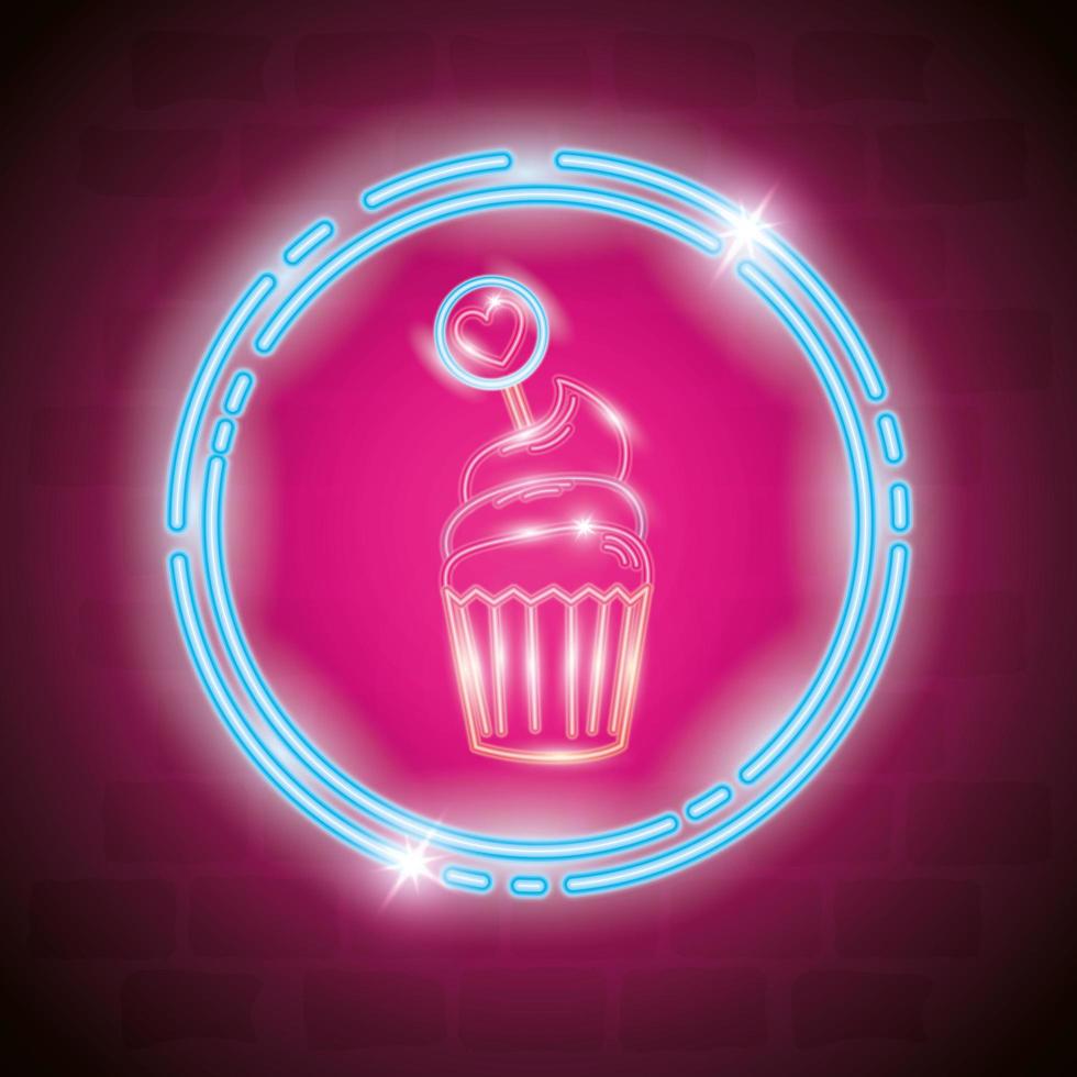 cupcake in neon light, valentine day vector