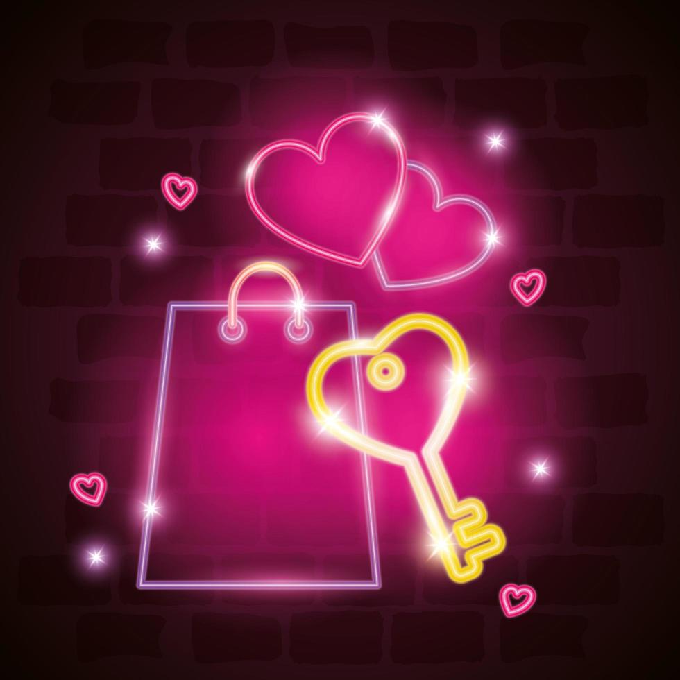 shopping bag in neon light, valentine day vector