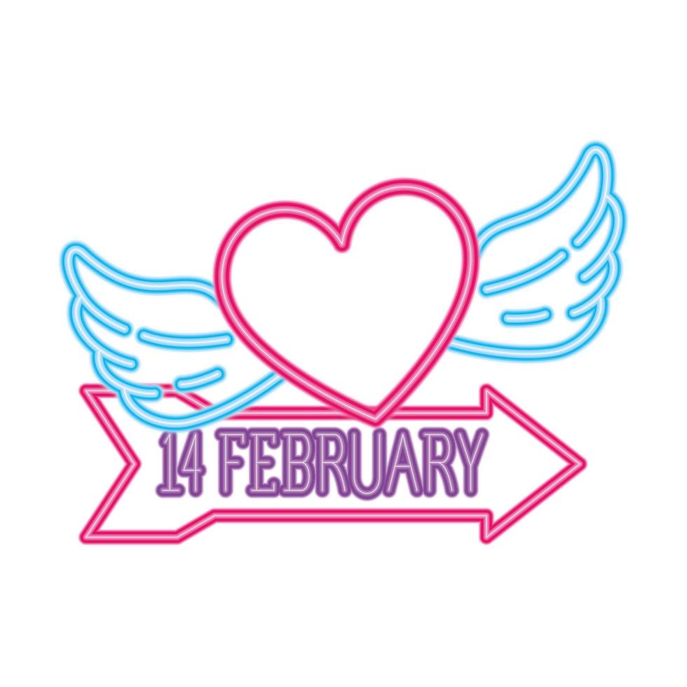 february 14 label in neon light, valentines day vector