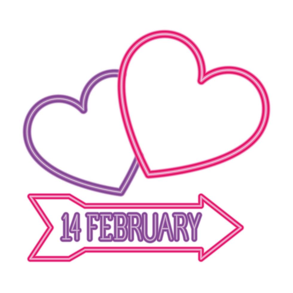 february 14 label in neon light, valentines day vector