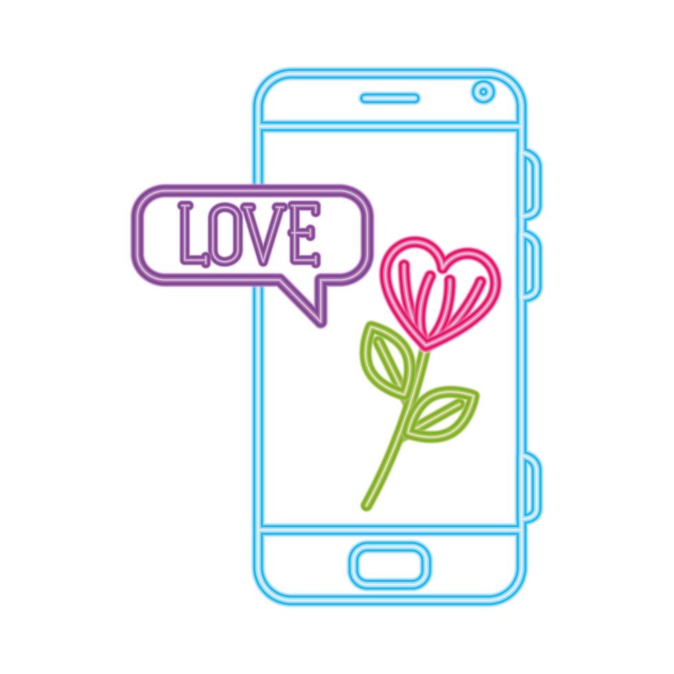 smartphone with speech bubble in neon light, valentines day vector