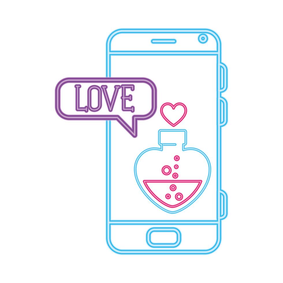 smartphone with speech bubble in neon light, valentines day vector