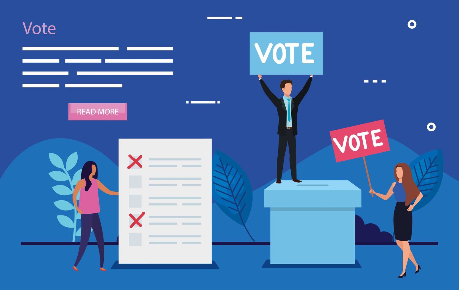 poster of vote with business people and icons vector