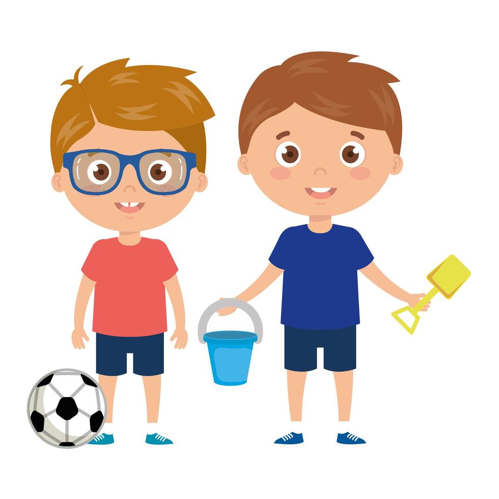 scene of boys standing on white background vector
