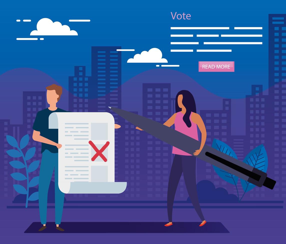 poster of vote with business couple vector