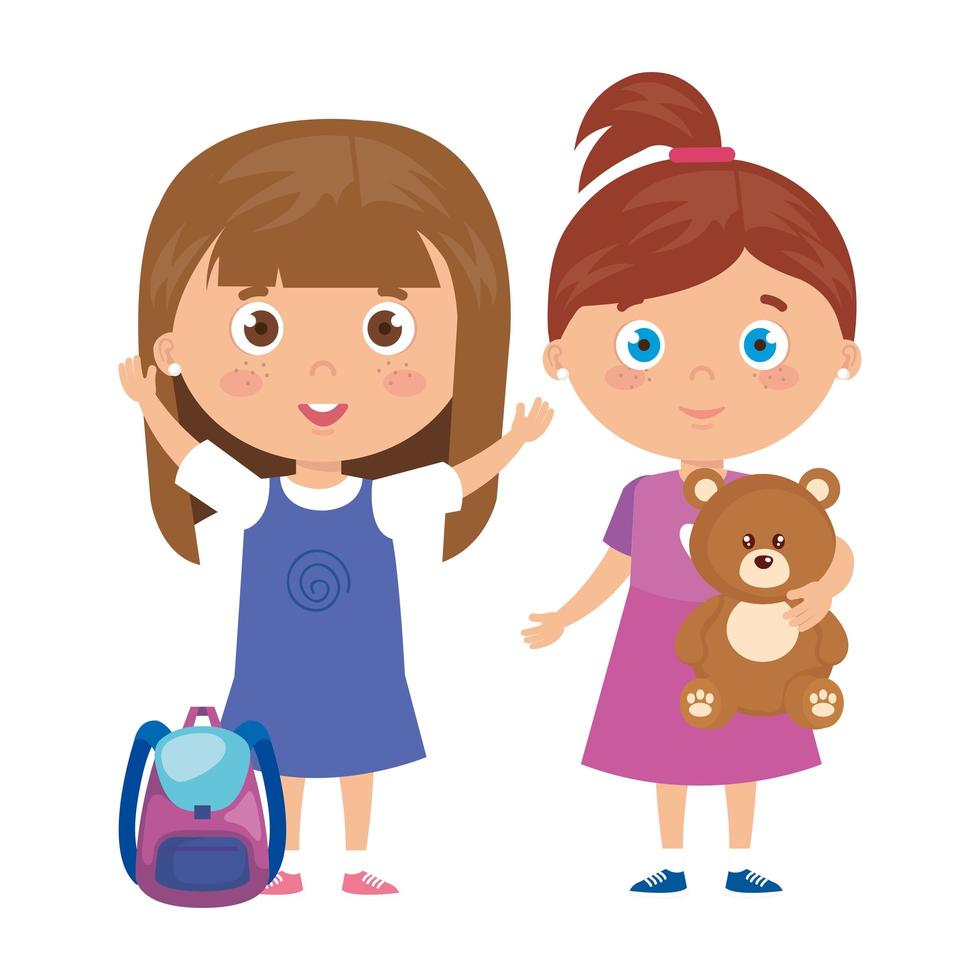 scene of girls standing on white background vector