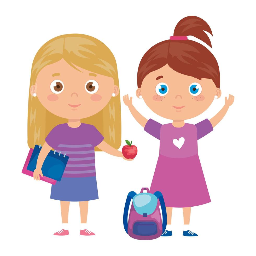 scene of girls standing on white background vector