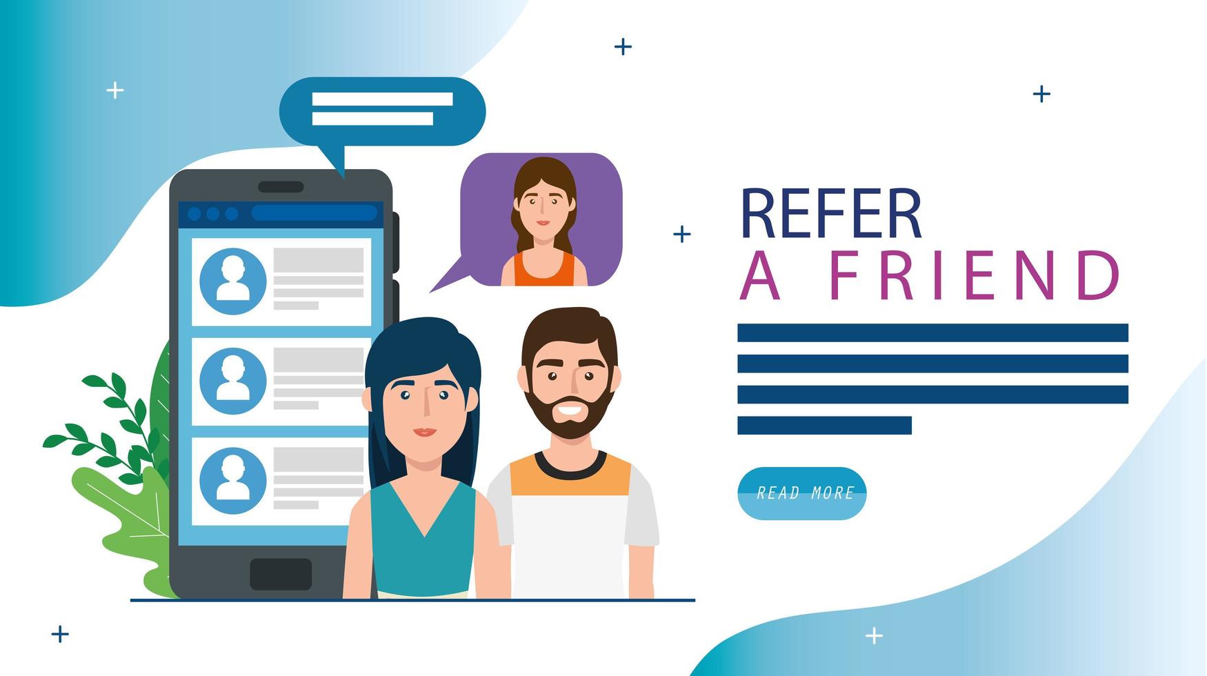 refer a friend with people and smartphone vector