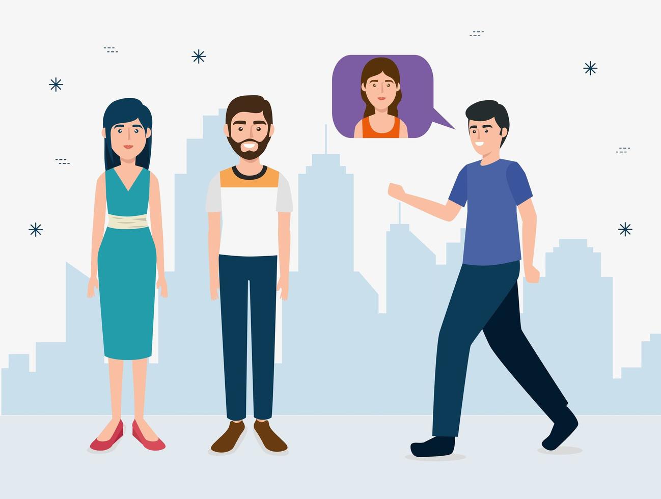 group of young people with speech bubble vector