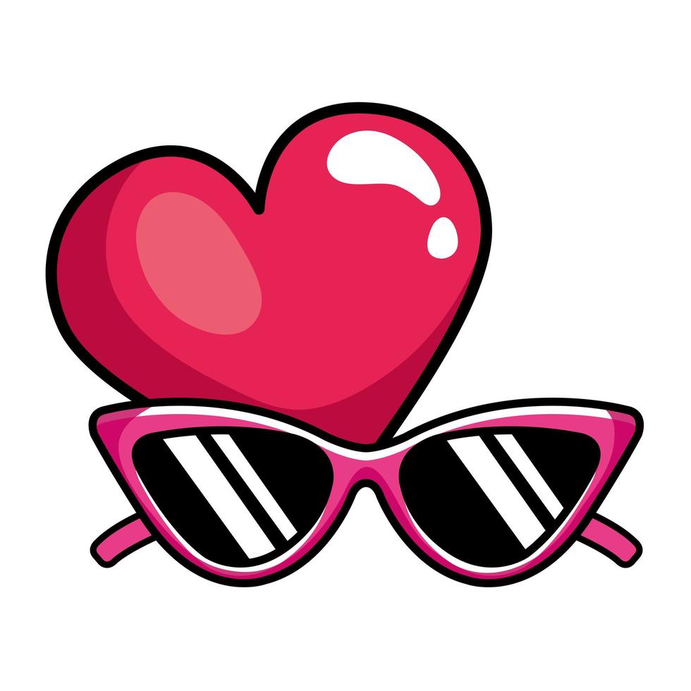 sunglasses with heart pop art style icon vector