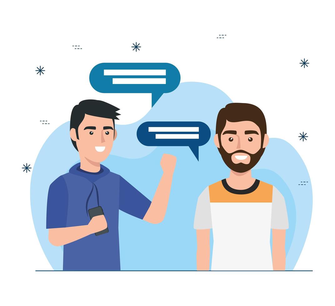 young men with speech bubbles vector