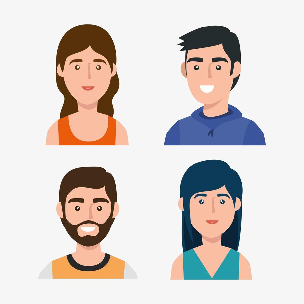 group of young people avatar characters vector