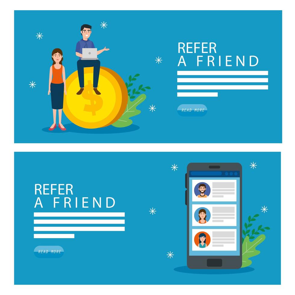 set poster of refer a friend with icons vector