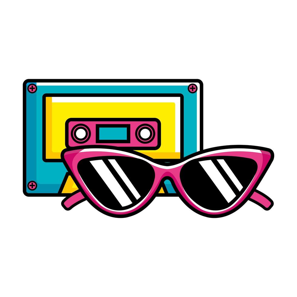 Cassette de música con gafas de sol icono de estilo pop art vector