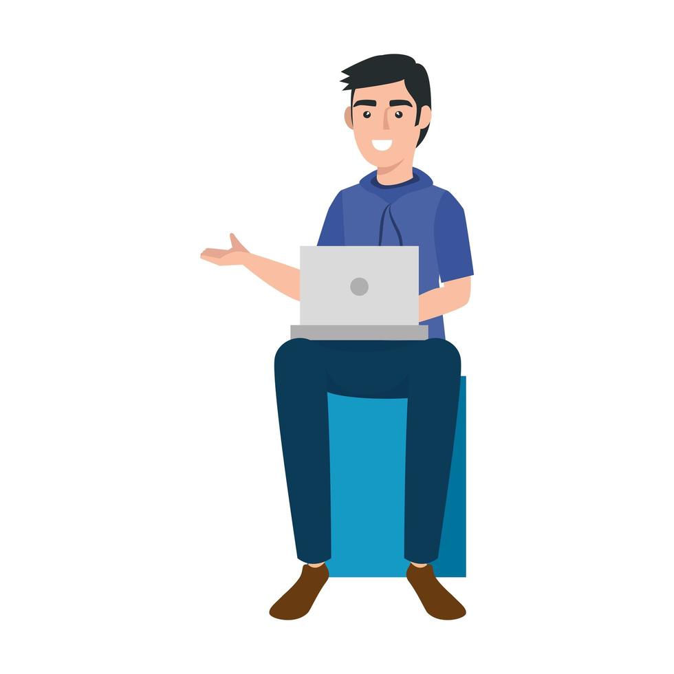 young man with laptop avatar character icon vector