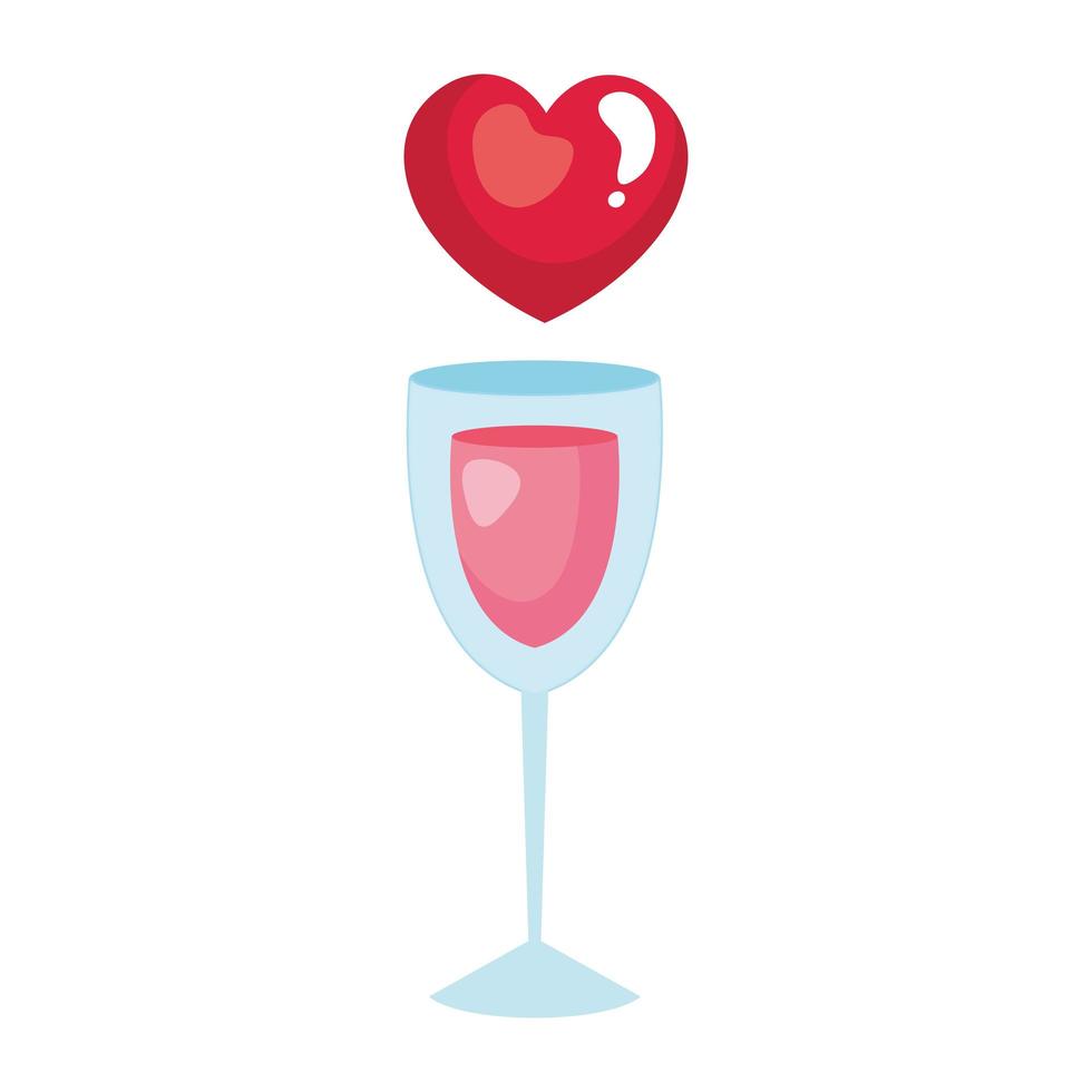 cute heart and cup glass with wine vector