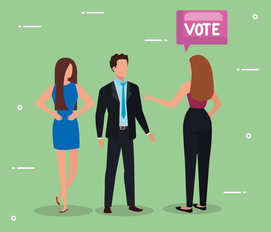 business people with vote lettering in speech bubble vector