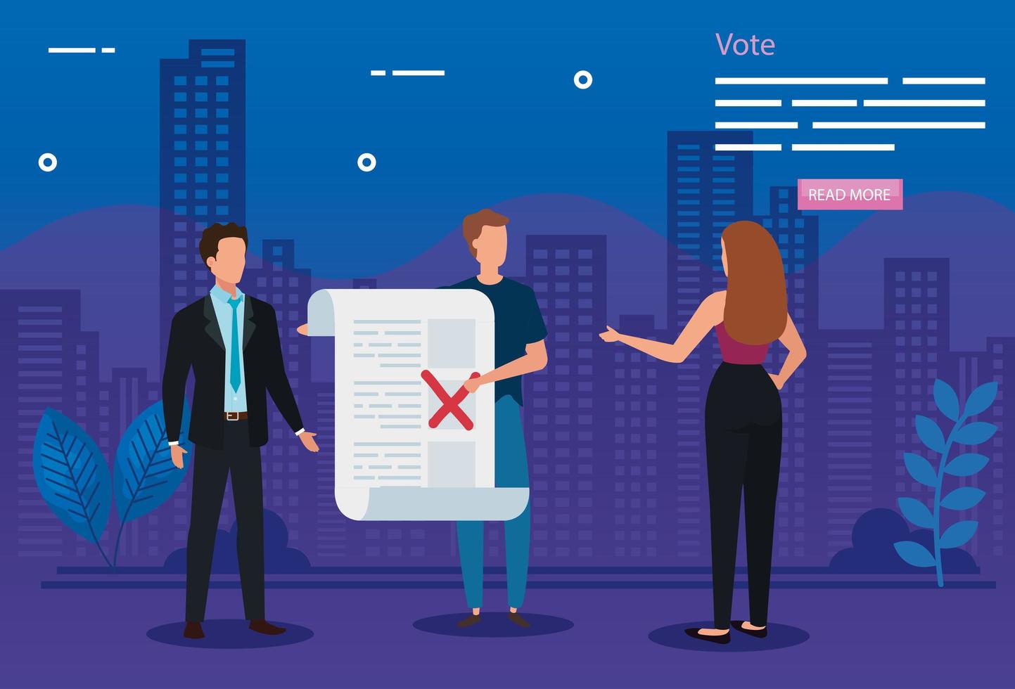 poster of vote with business people and icons vector