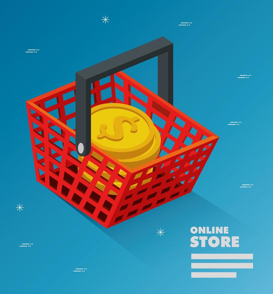 online store with basket shopping and icons vector