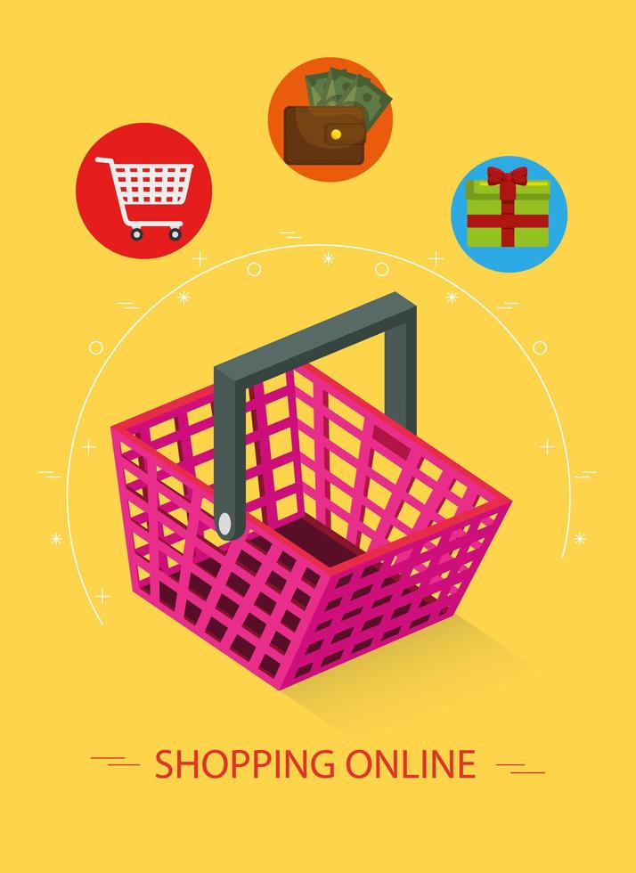 online store with basket shopping and icons vector