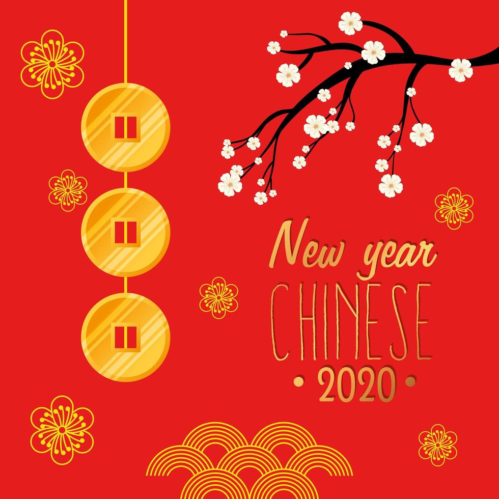 happy new year chinese 2020 with decoration vector