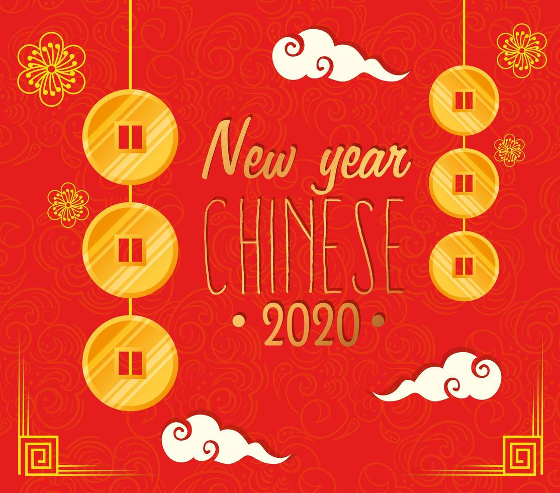happy new year chinese 2020 with decoration vector
