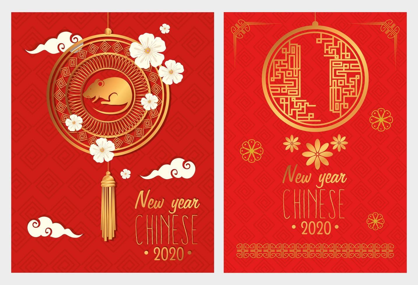 set poster of happy new year chinese with decoration vector