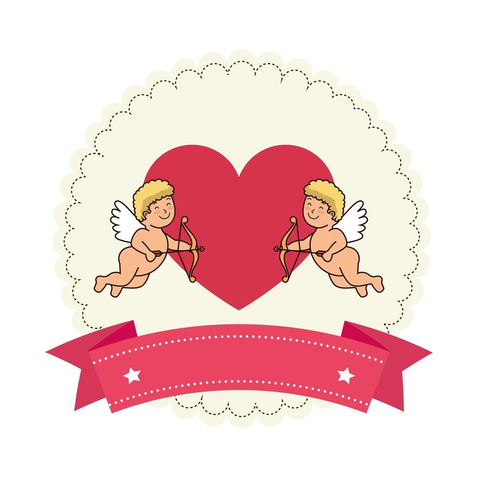 Cupidos con corazón y cinta icono aislado vector