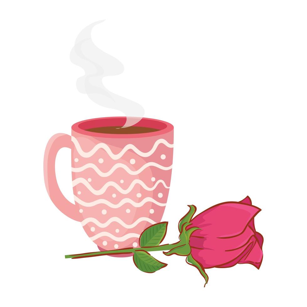 cup coffee with rose flower isolated icon vector