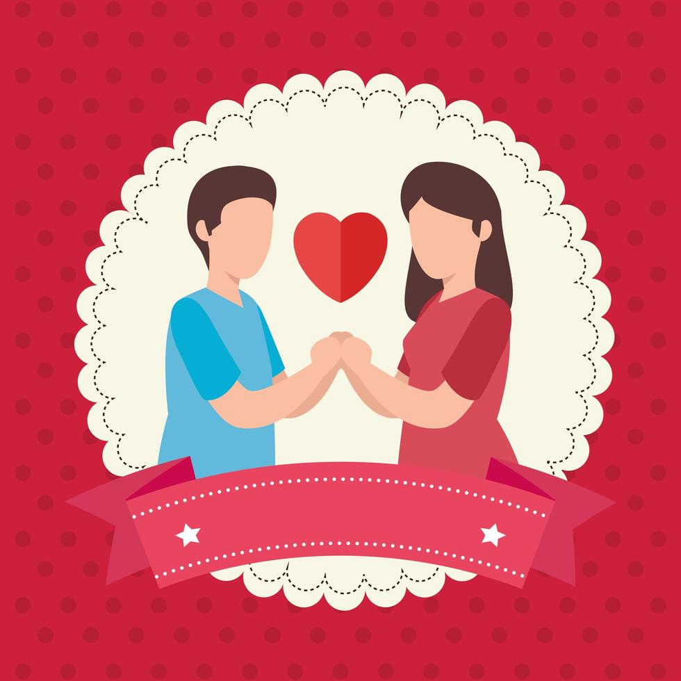 couple with heart and ribbon isolated icon vector