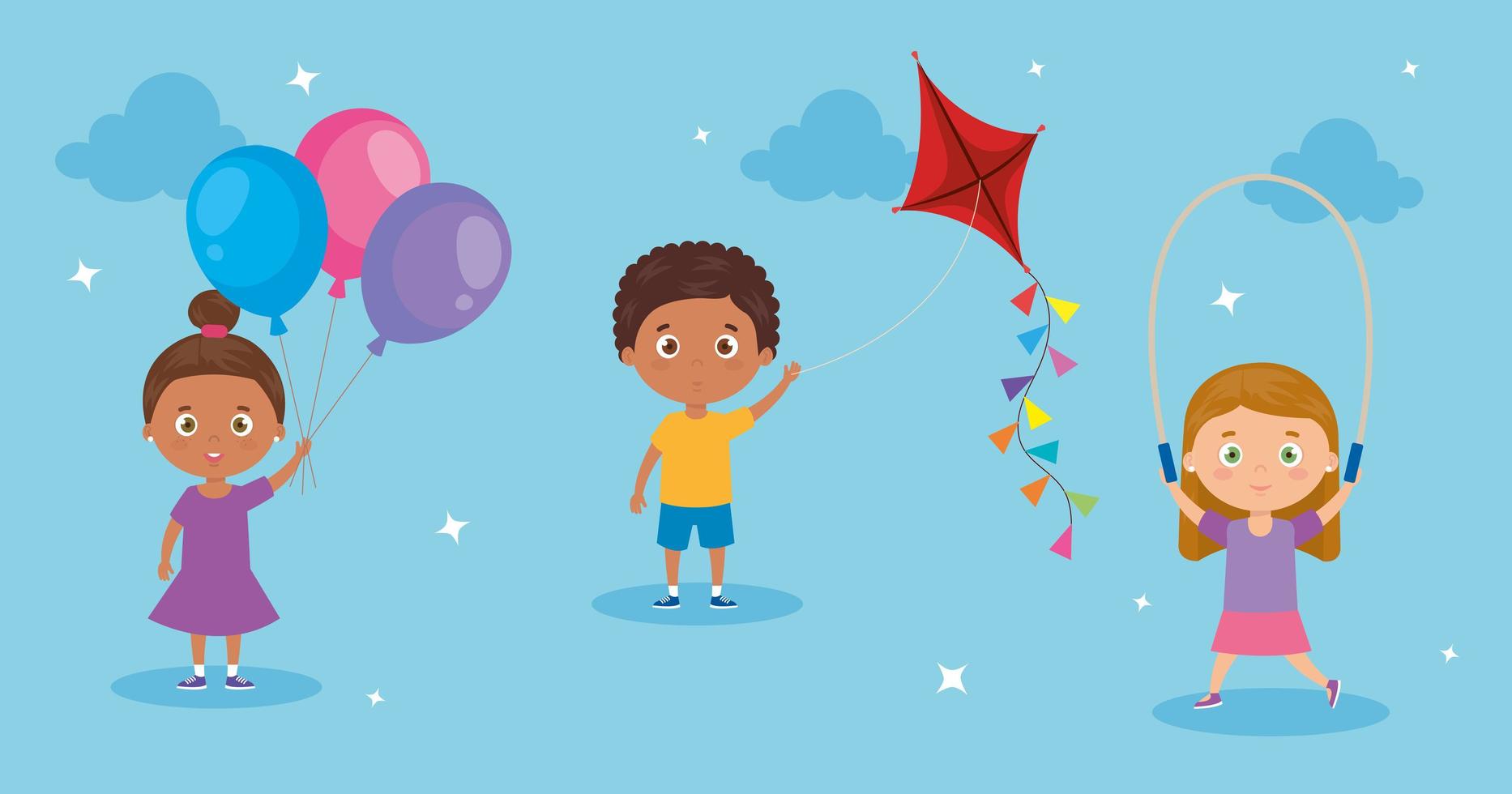 cute little group children avatar characters vector