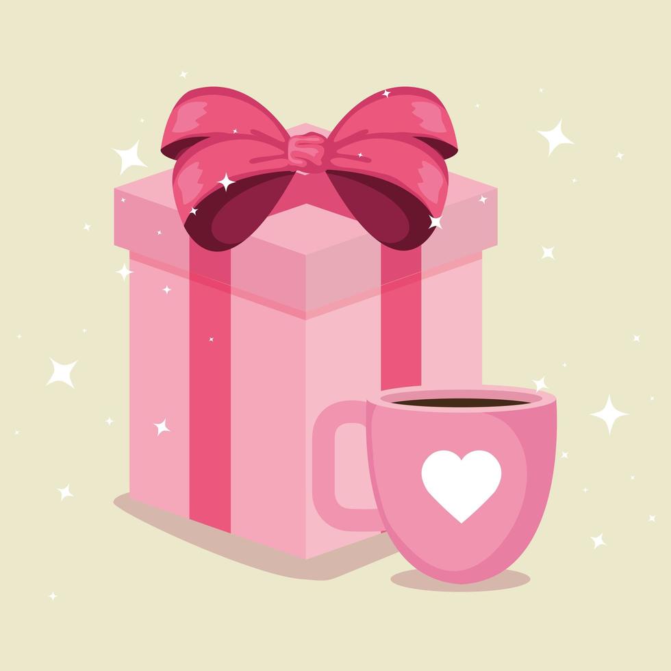 gift box with cup coffee isolated icon vector