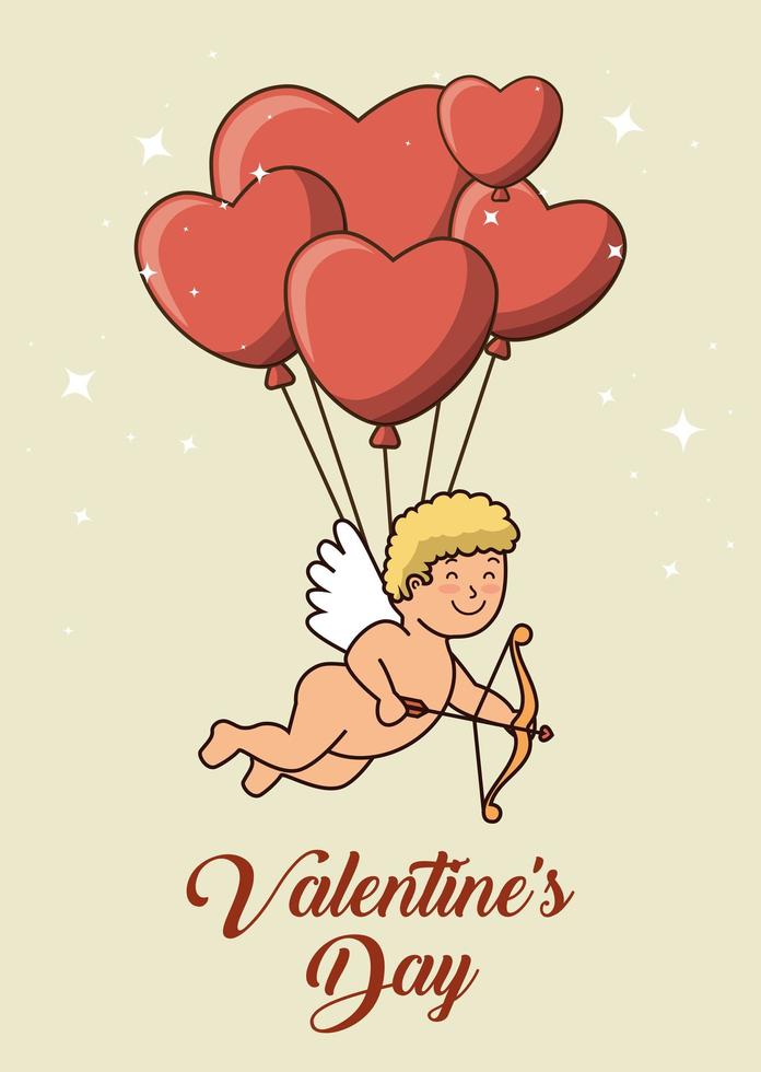 happy valentines day card with cute cupid vector