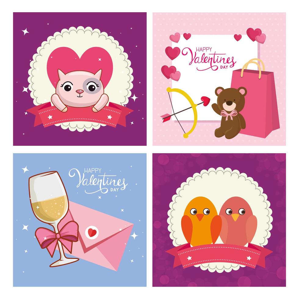 conjunto de tarjetas de feliz día de san valentín con decoración vector