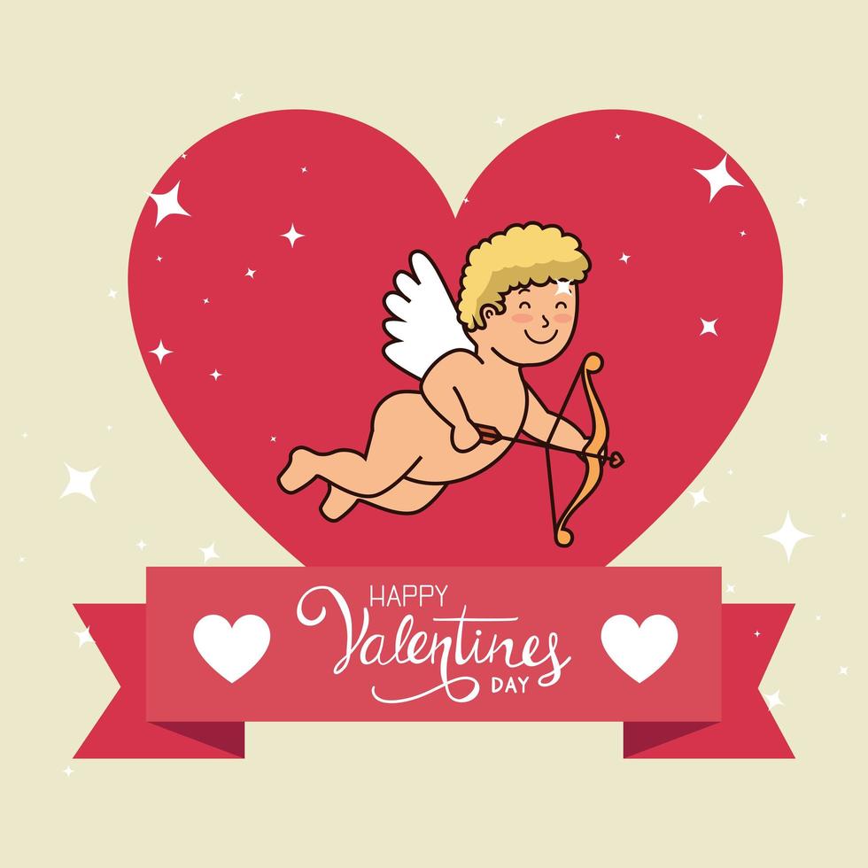 feliz dia de san valentin tarjeta con lindo cupido vector