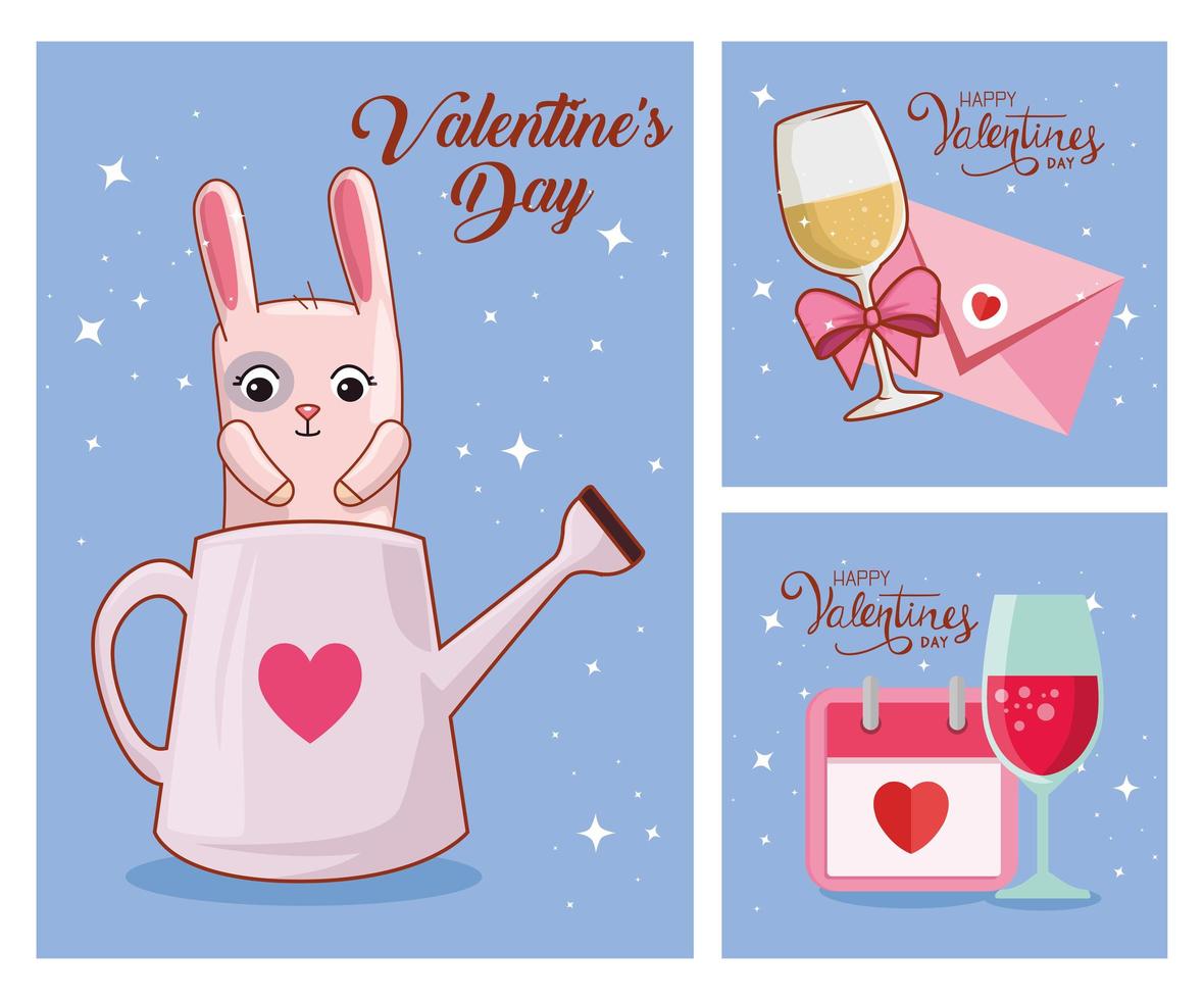 conjunto de tarjetas de feliz día de san valentín con decoración vector