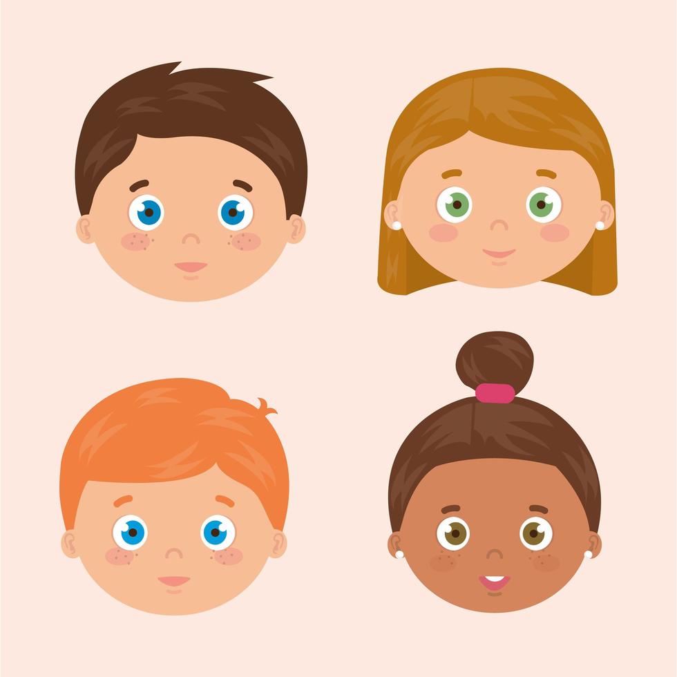 group of faces little children avatar characters vector