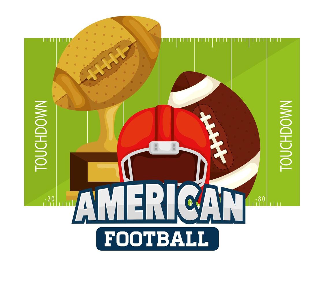 poster of american football with ball and icons vector