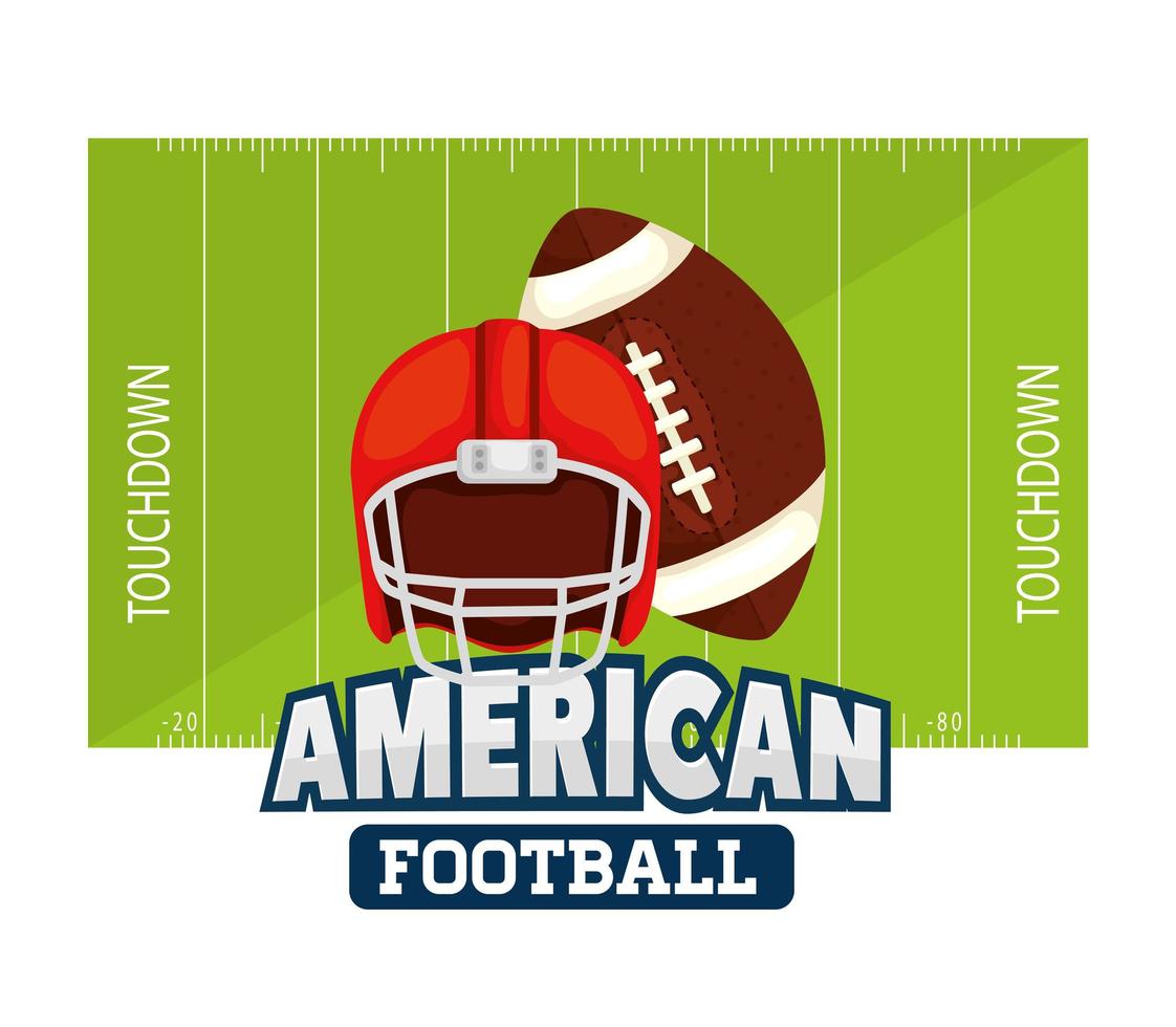 poster of american football with ball and helmet vector