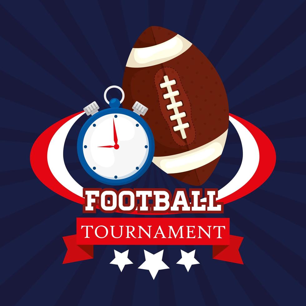 poster of american football tournament with ball and chronometer ...