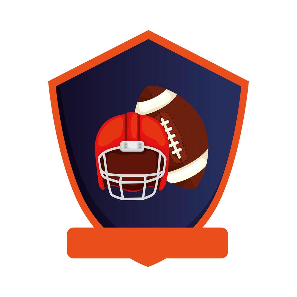 ball and helmet american football in shield isolated icon vector